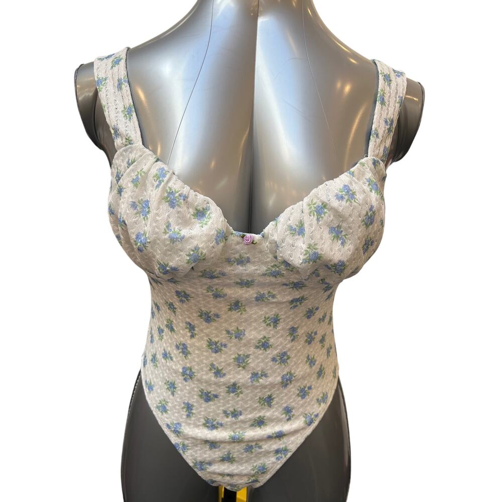 NWT Princess Polly Lupton Floral Underwire Bustier Bodysuit White Blue Size 4